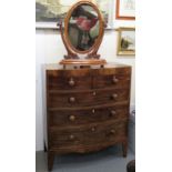 A mid 19thC mahogany bowfront dressing chest with two short/three graduated long drawers,