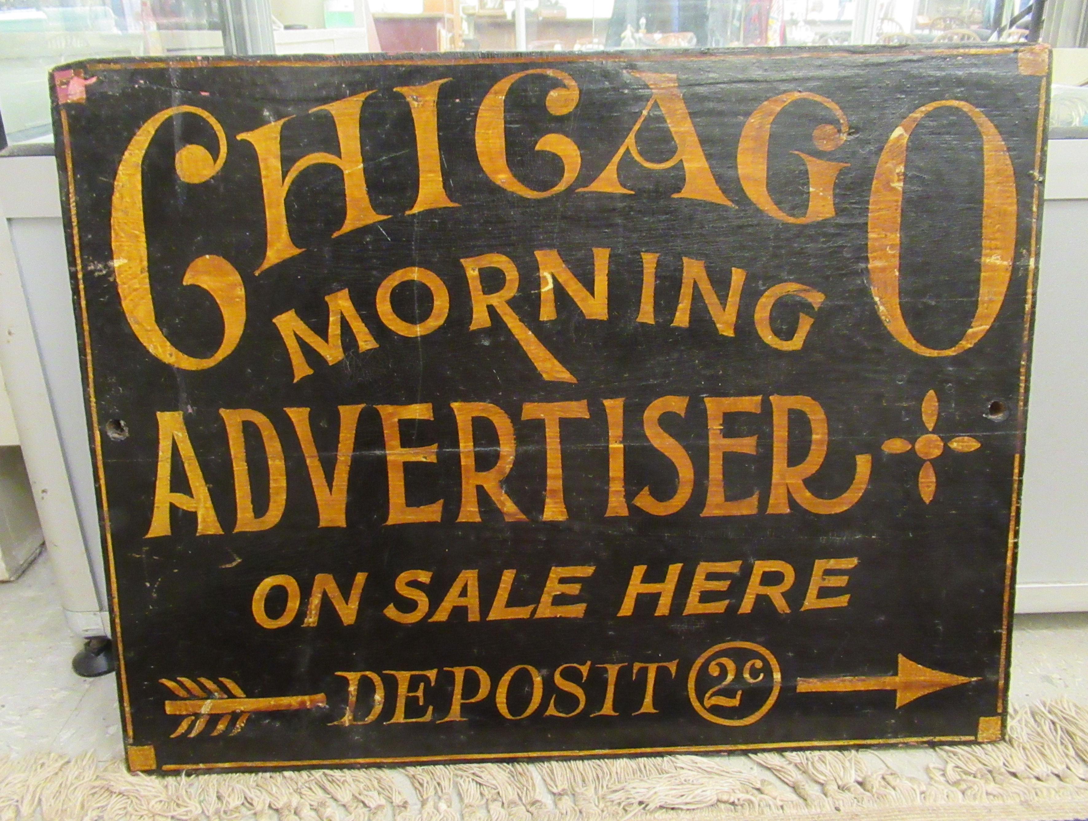 A painted pine advertising board 'Chicago Morning Advertiser,