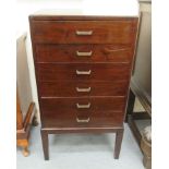 A mid 20thC mahogany finished six drawer sheet music cabinet, raised on square,