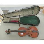 An early 20thC violin with a two piece back and inlaid purfled edge the back 14''L CS