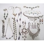 Silver and white metal designer jewellery: to include a necklace,