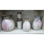 Four items of studio pottery by Brenda Piper of Henley-on-Thames Acorn pottery vases largest 16.