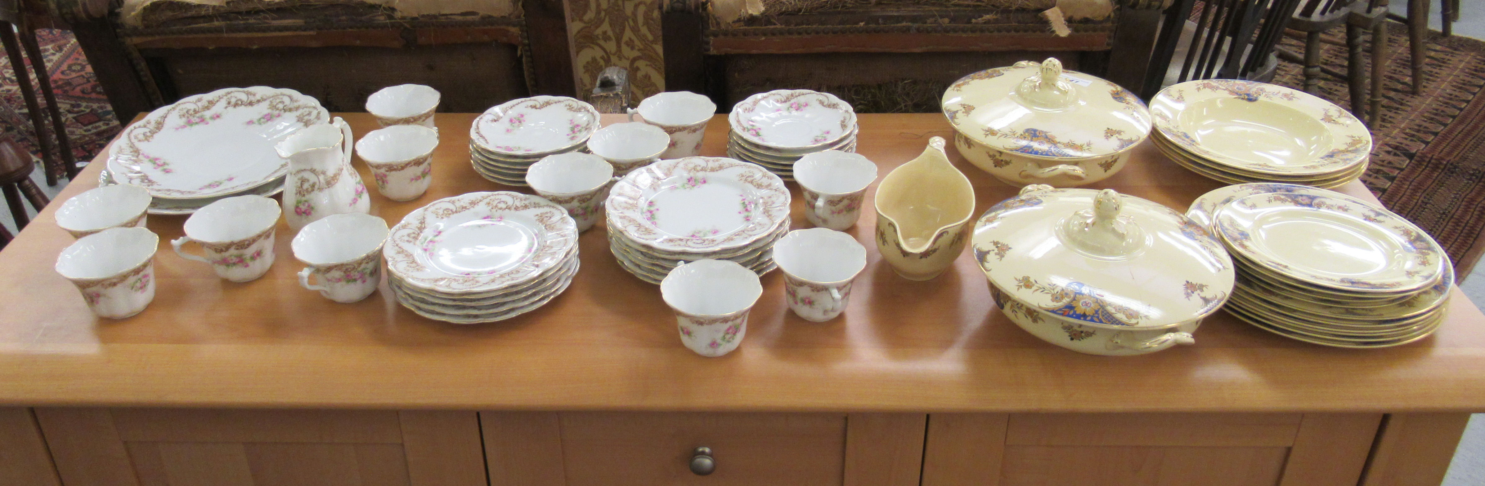 A Johnson Brothers Victorian pattern china dinner service; and a late Victorian china tea set,
