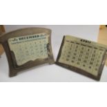 Two similar silver mounted desk top perpetual calendars,