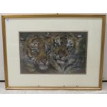 Joel Kirk - two lion cubs pastel bears a signature 19'' x 12'' framed CA