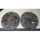 Two late 19th/early 20thC coloured lead glazed panels 15''dia CA