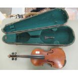 An early 20thC violin with a two piece back and inlaid purfled edge the back 14''L CS