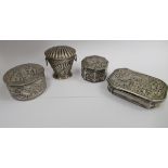 Four dissimilar 19thC silver coloured metal trinket boxes,