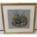 Amanda Hoskin - two badgers in a den watercolour bears a signature & dated '91 18'' x 15''