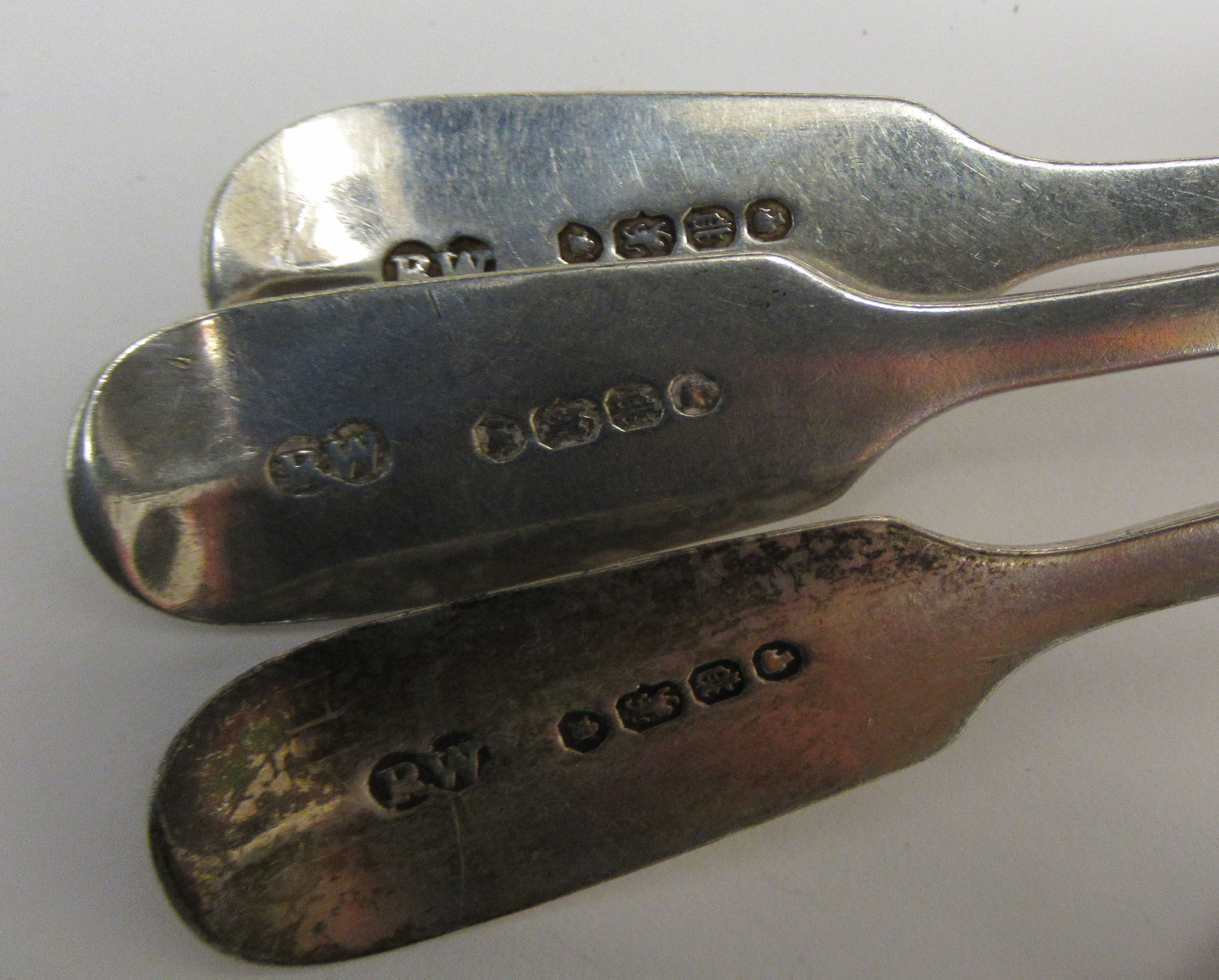Silver fiddle pattern teaspoons mixed marks 11 - Image 3 of 4