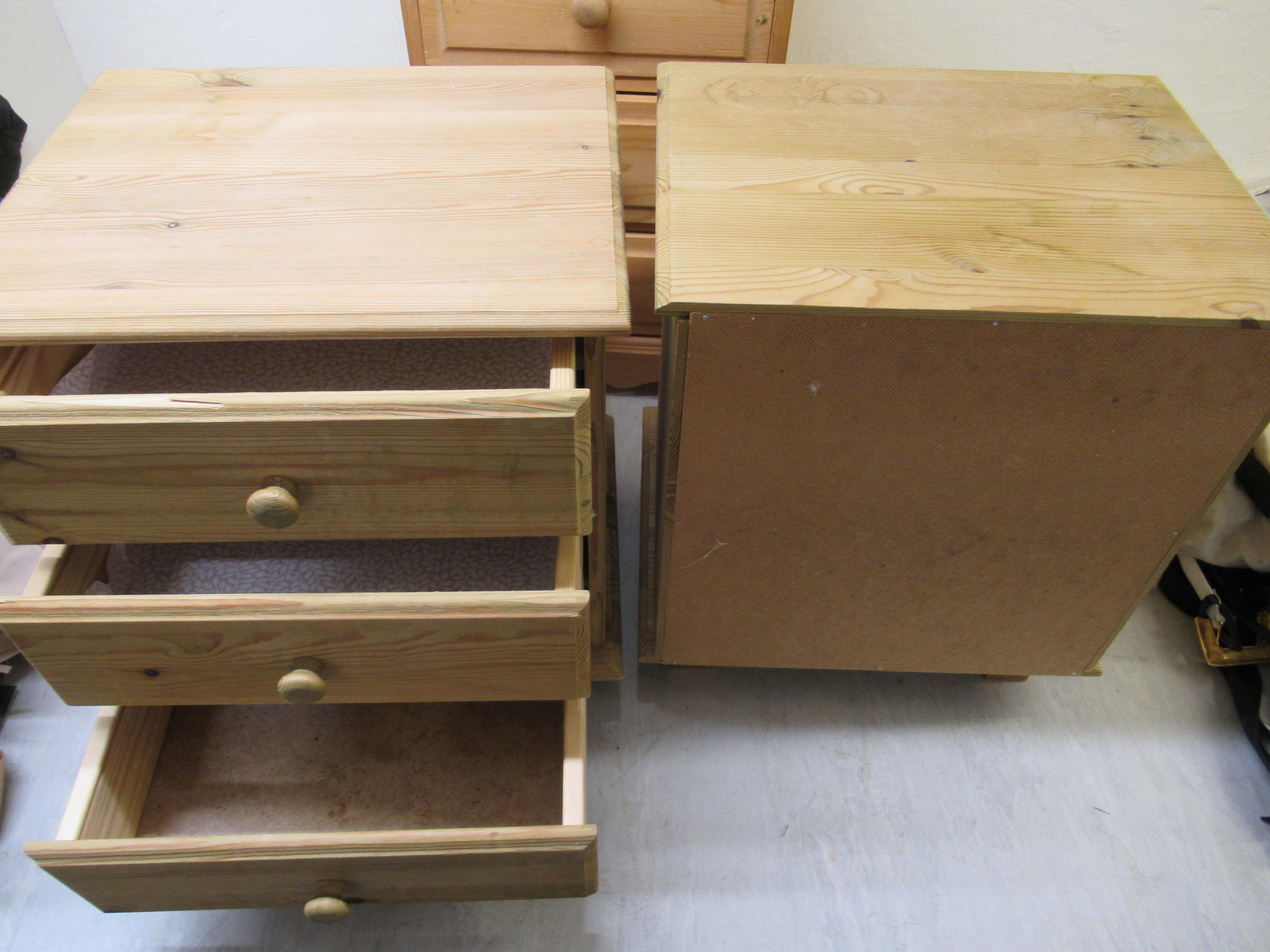 Three similar pine three drawer bedside chests, on plinths largest 23''h 15. - Image 3 of 6