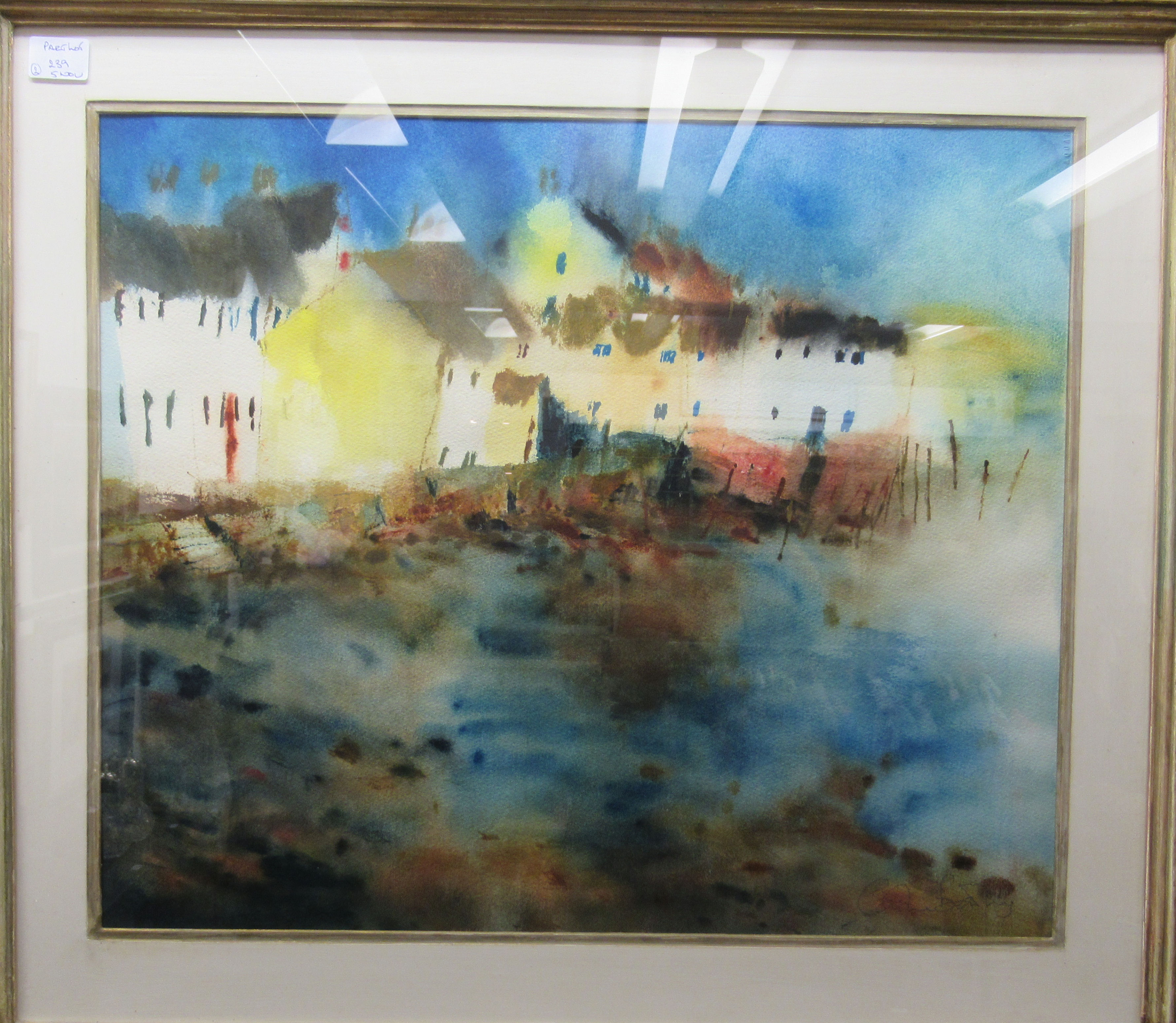 Caroline B***ley - a shoreline scene with cottages watercolour bears an indistinct signature - Image 4 of 5