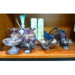 Glassware: to include a late Victorian purple vase,