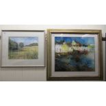 Caroline B***ley - a shoreline scene with cottages watercolour bears an indistinct signature