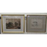 Attributed to Peter de Wint - figures on a path by a cottage watercolour bears text verso 8'' x