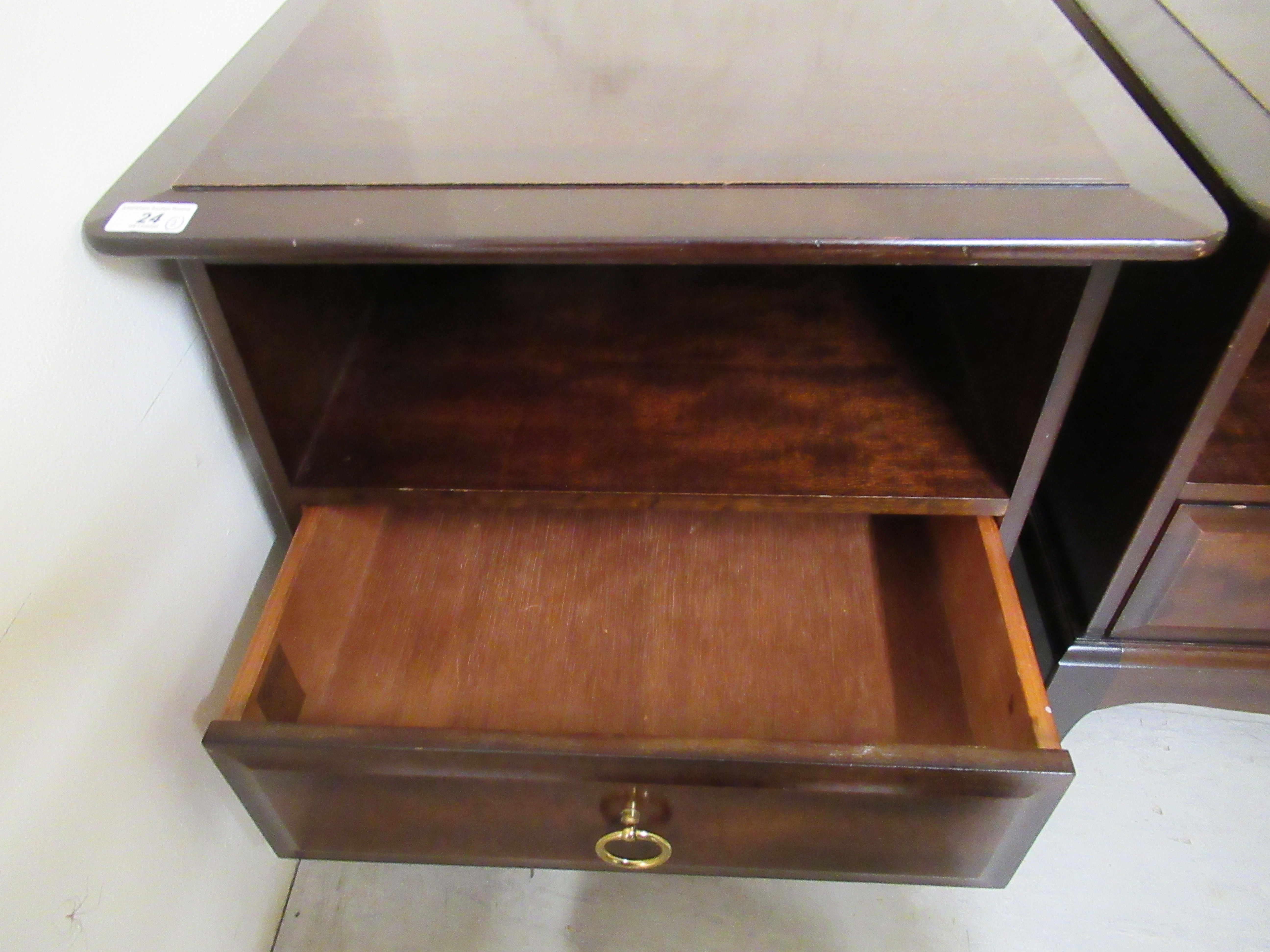 A pair of 20thC Stag mahogany bedside chests, each with an open shelf, over a long drawer, - Image 3 of 5