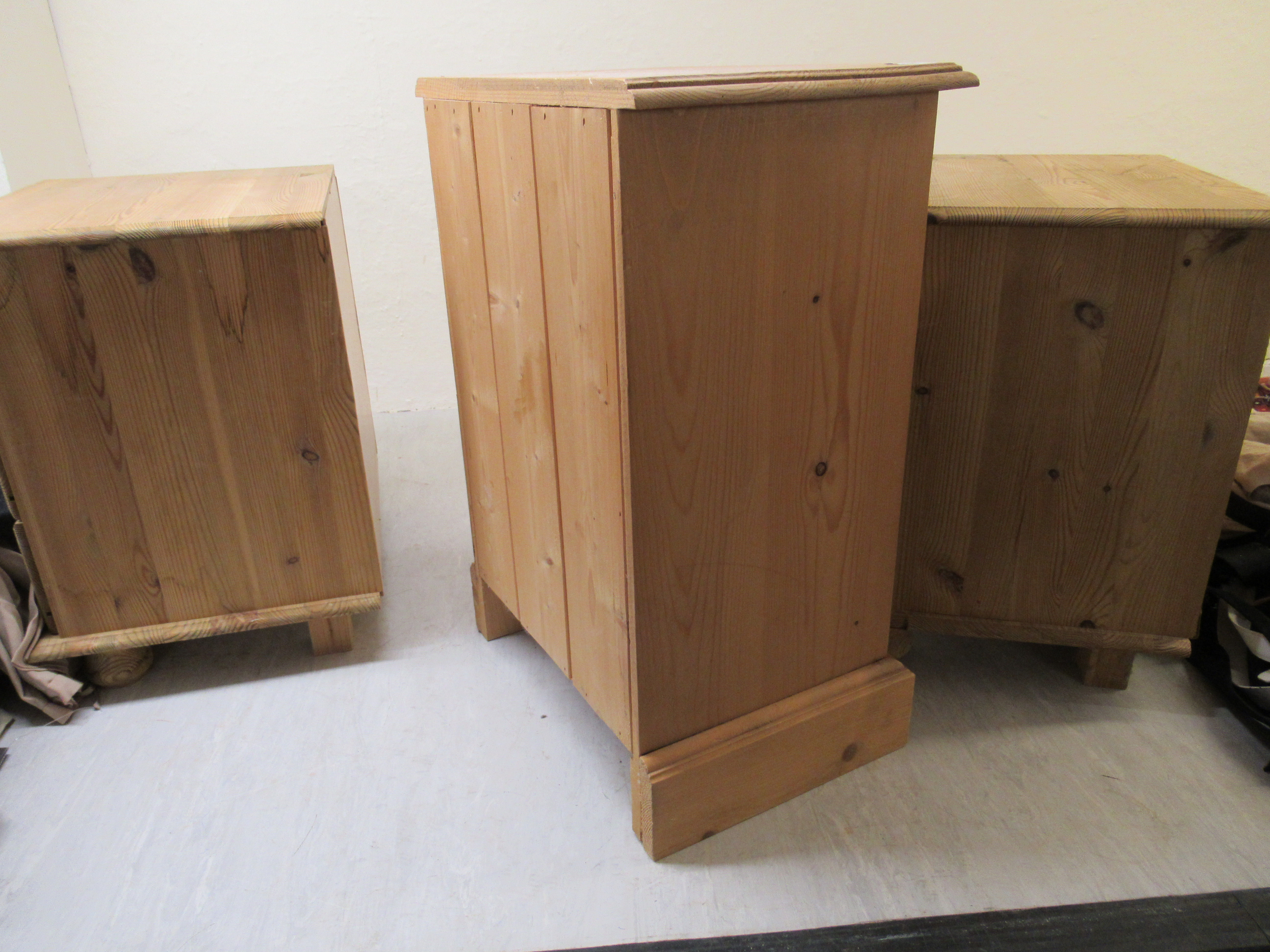 Three similar pine three drawer bedside chests, on plinths largest 23''h 15. - Image 6 of 6