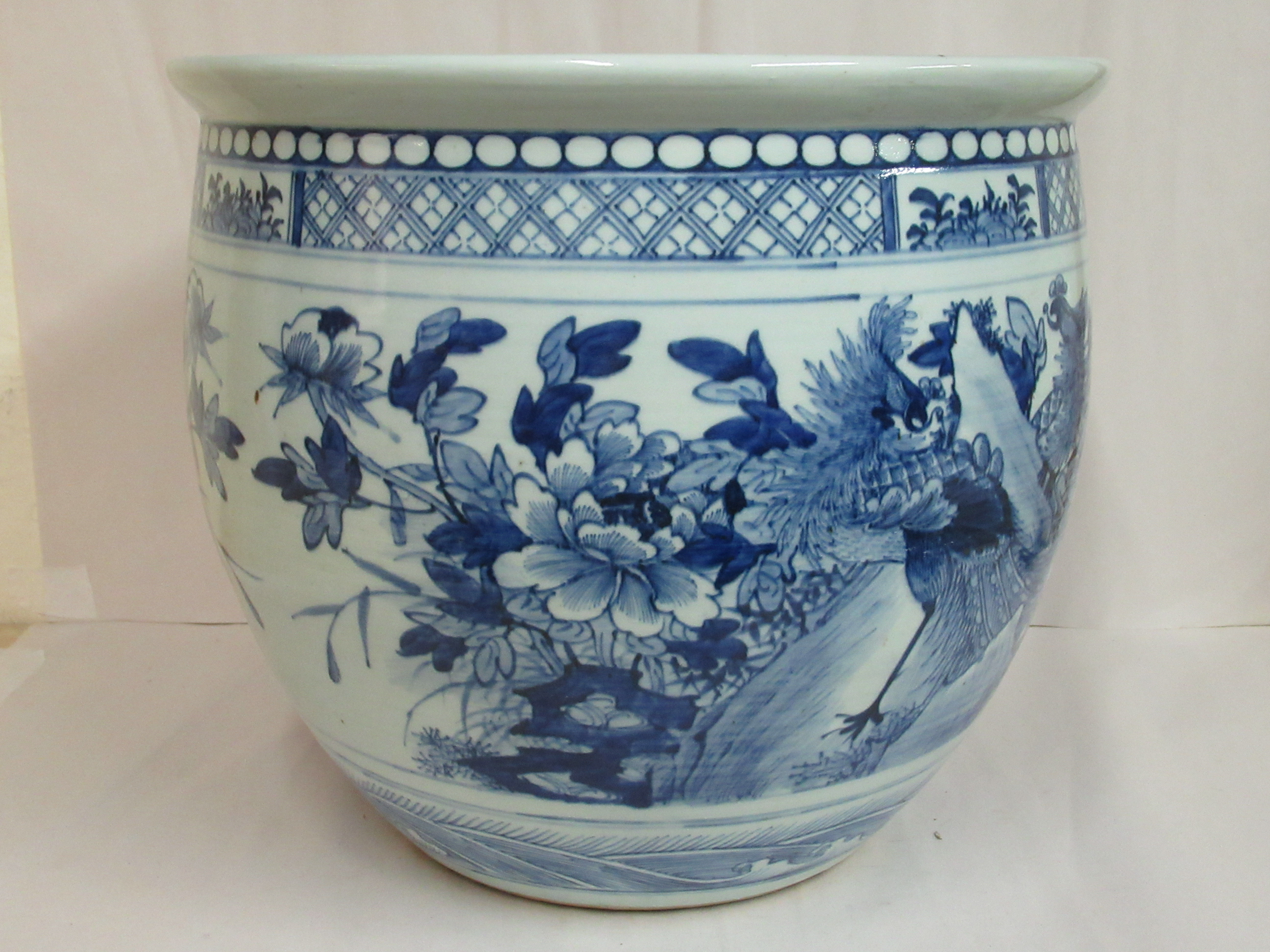 A late 19thC Chinese porcelain fish bowl, having an inverted rim,