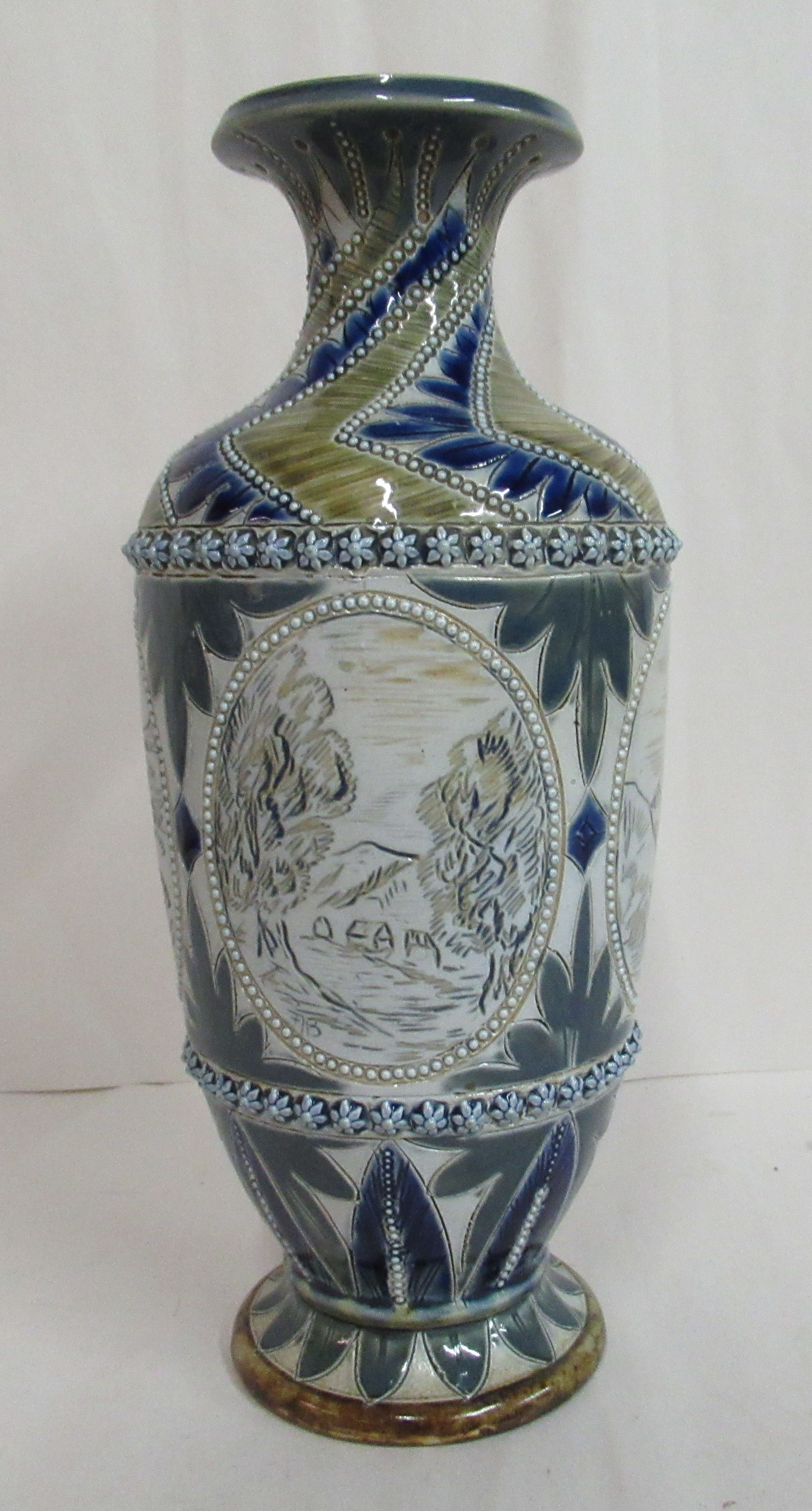 A Doulton Lambeth blue, grey and green glazed stoneware vase of baluster form, - Image 4 of 6