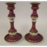 A pair of 19thC Jacob Petit porcelain candlesticks,