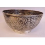 A late 19th/early 20thC Chinese silver footed bowl, having an applied wire rim,