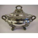 A late Victorian silver plated soup tureen of oval,