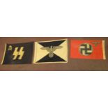 Three World War II German military printed linen flags 24'' x 36'' (x 2) & 18'' x 30'' (Please