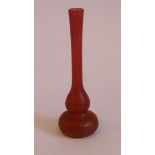 A Daum opaque, streaky burnt orange coloured glass specimen vase of double bulb form with a long,