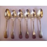 A set of six Victorian Scottish (Aberdeen) silver fiddle pattern tablespoons George Jamieson,