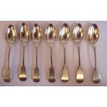 A set of seven 18thC Scottish (Aberdeen) silver fiddle pattern teaspoons William Jamieson