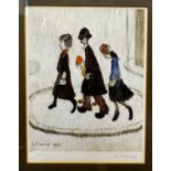 LS Lowry - 'The Family' coloured print bears a pencil signature & an LKE blindstamp 11'' x 8.