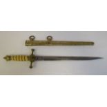 A German Imperial era naval dirk, having a crown pommel and a woven wire bound handgrip,