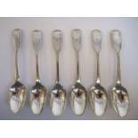 A set of six Victorian Scottish (Aberdeen) fiddle pattern teaspoons George Jamieson assayed in