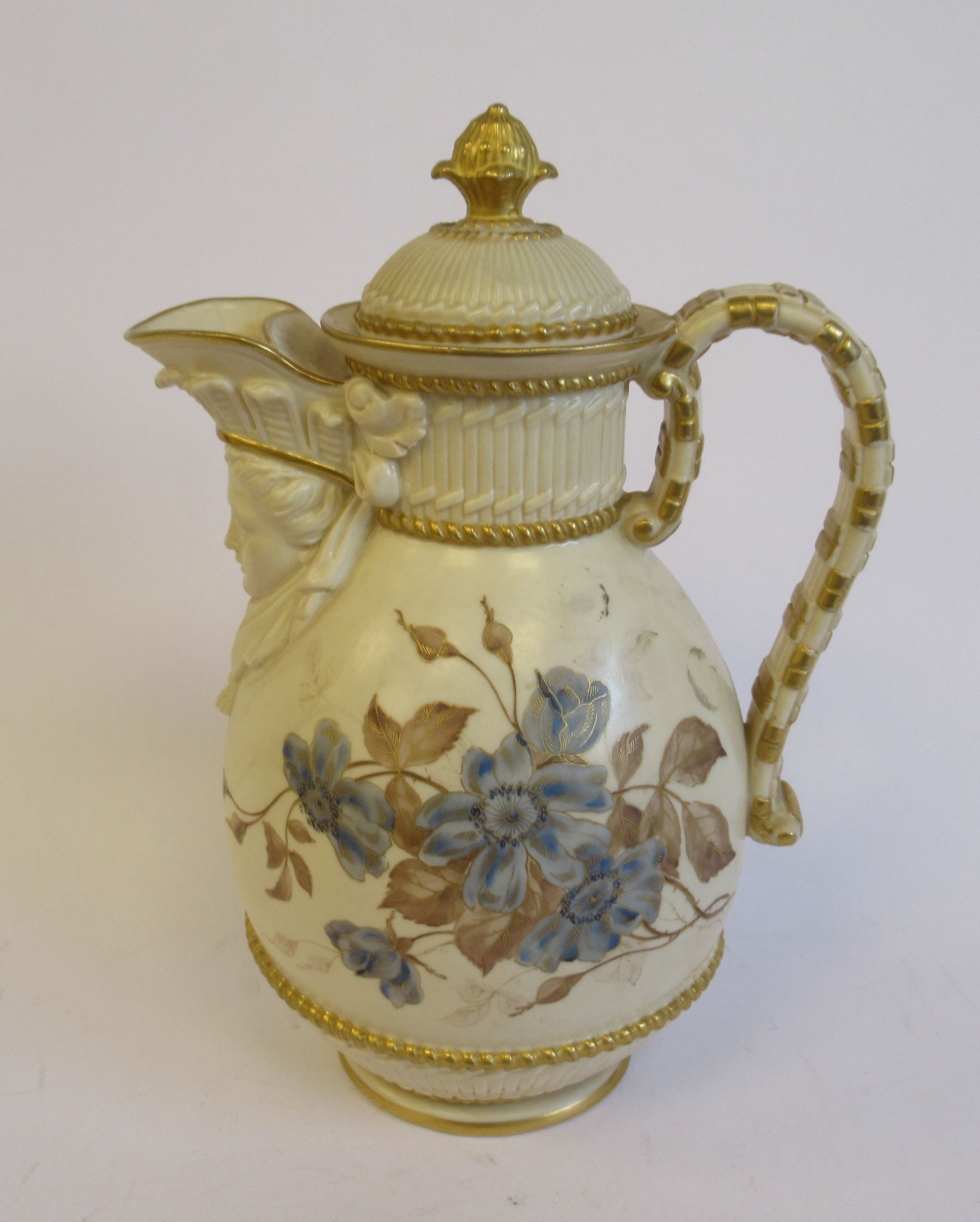 A Royal Worcester blush ivory glazed china jug of oval, bulbous form, having a scrolled loop handle, - Image 2 of 8