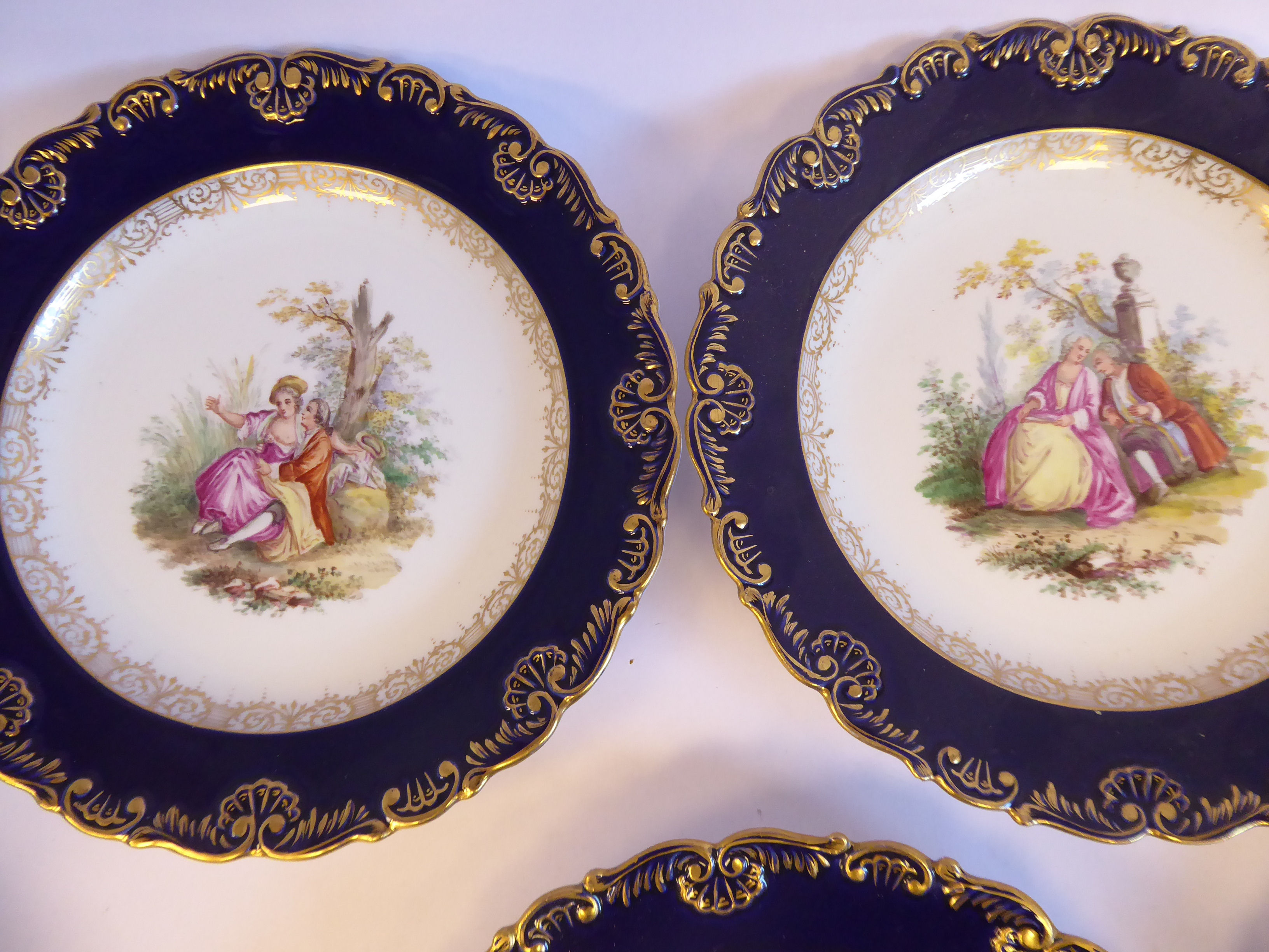 A set of seven late 19th/early 20thC Meissen porcelain wavy edged plates, - Image 3 of 6