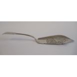 An early Victorian silver fiddle pattern fish slice, the curved,