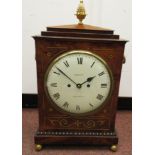 A Regency mahogany cased bracket clock with lacquered brass inlaid ornament,