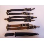 Three pairs of German military stitched hide dagger hanging straps,