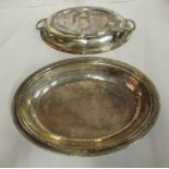 A silver oval entree dish and twin handled cover with gadrooned border ornament Viners Sheffield