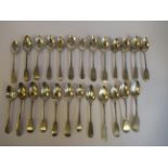 Twenty-five various 19thC Scottish provincial fiddle and Old English pattern teaspoons mixed marks