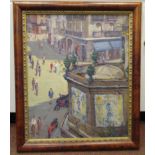 Late 20thC Italian School - figures in a busy town centre oil on canvas bears an indistinct