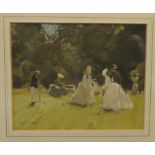 John Strickland Goodall - 'Croquet' watercolour bears a signature & a label verso 5.