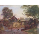 19thC British School - a rural scene with a river in the foreground,