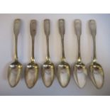 A set of six 19thC Scottish (Perth) silver fiddle pattern teaspoons John Pringle