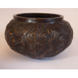 An Oriental cast and patinated bronze bulbous bowl,