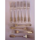 A matched set of ten Victorian Scottish (Aberdeen) silver fiddle pattern dessert forks George