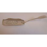 A 19thC Scottish (Aberdeen) silver fiddle pattern fish slice with a curved,