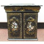 A late Victorian black lacquered papier mache tabletop cabinet,