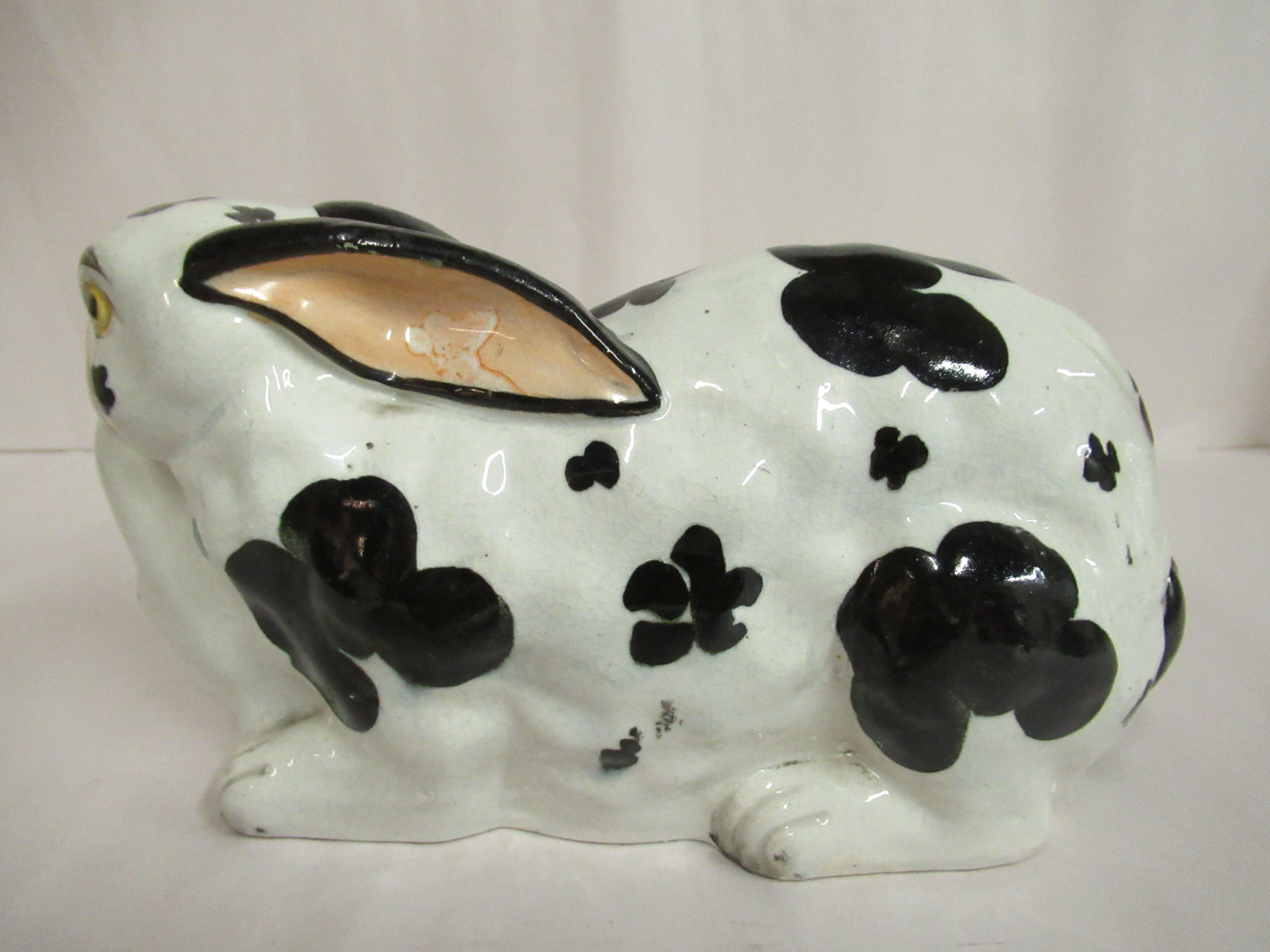 A mid 19thC Staffordshire pottery model, a seated rabbit with black on white markings, - Image 3 of 5