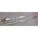 A French military officer's sabre with a brass guard and woven wire handgrips 32''L in a brass